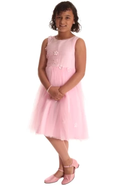 Meisjesjurk Roze Met Organza En Bloemetjes