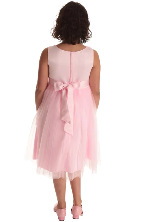 Meisjesjurk Roze Met Organza En Bloemetjes - Afbeelding 2