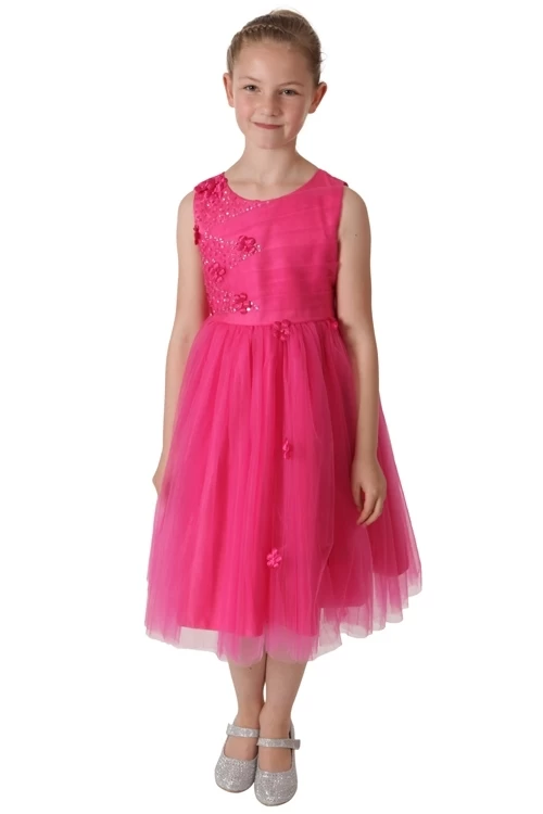 Meisjesjurk Fuchsia Met Organza En Bloemetjes - Afbeelding 2