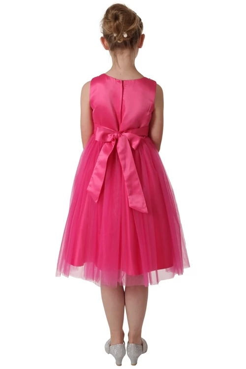 Meisjesjurk Fuchsia Met Organza En Bloemetjes - Afbeelding 3