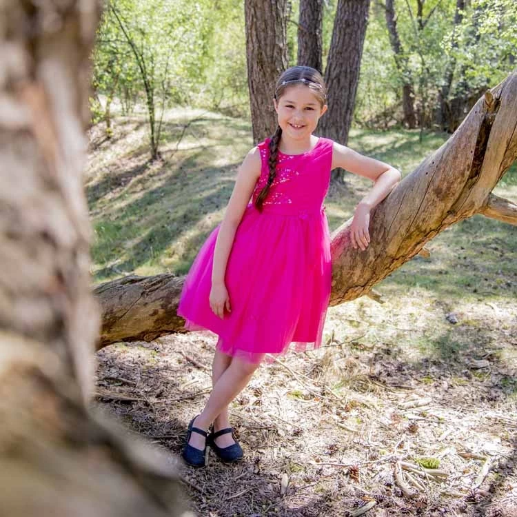 Meisjesjurk Fuchsia Met Organza En Bloemetjes - Afbeelding 8