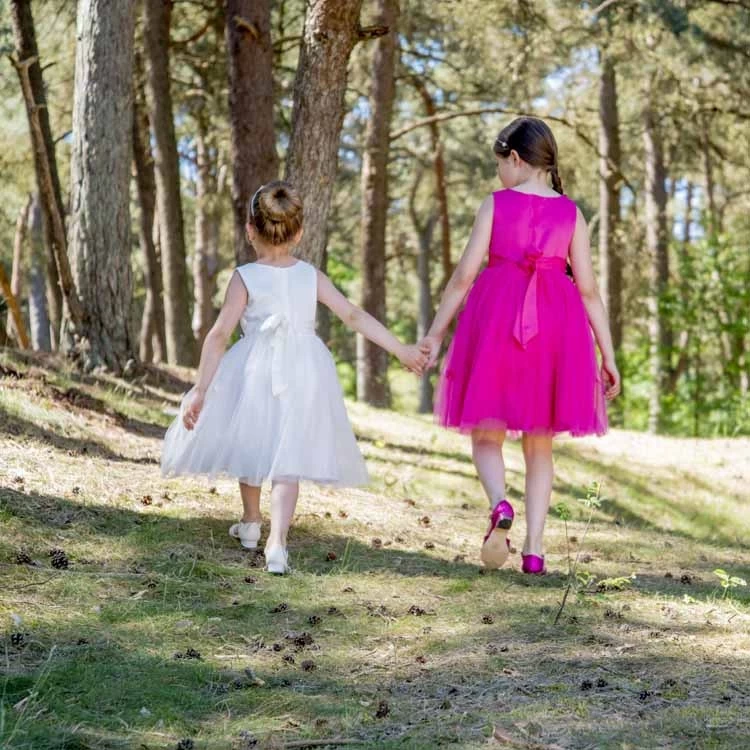 Meisjesjurk Fuchsia Met Organza En Bloemetjes - Afbeelding 9