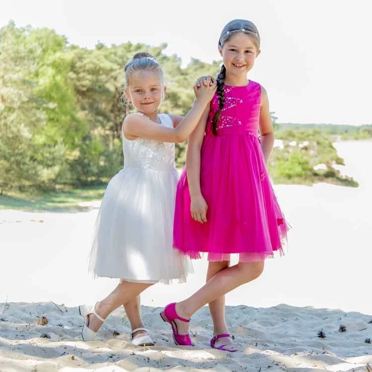 Meisjesjurk Fuchsia Met Organza En Bloemetjes - Afbeelding 10