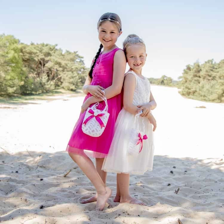 Meisjesjurk Fuchsia Met Organza En Bloemetjes - Afbeelding 12