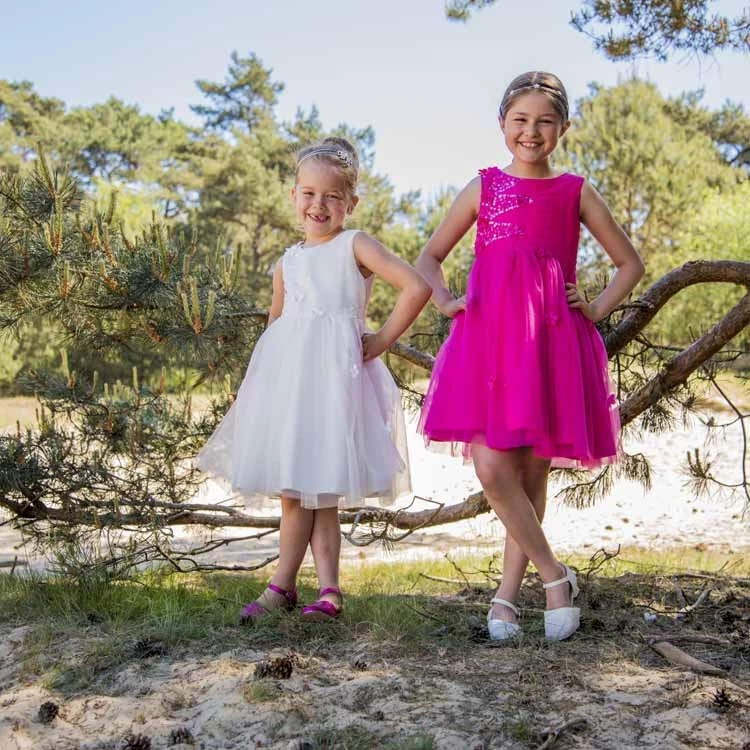 Meisjesjurk Fuchsia Met Organza En Bloemetjes - Afbeelding 11