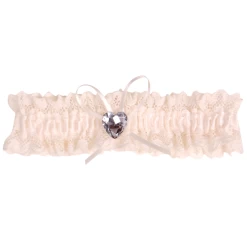 Kousenband Ivoor Kant Met Strikje En Strass Hartje