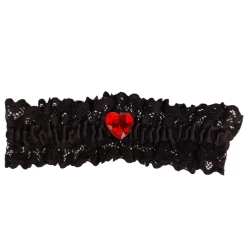 Kousenband Zwart Met Kant En Rood Strass Hartje