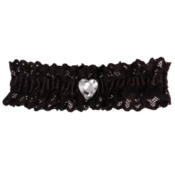 Kousenband Zwart Met Kant En Strass Hartje