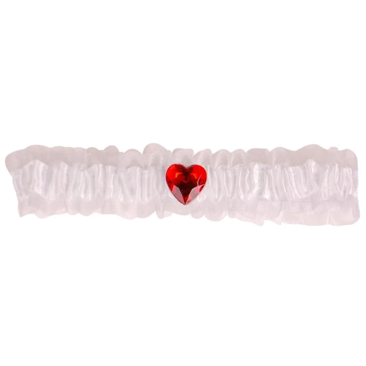 Kousenband Grote Maat - Wit Met Rood Strass Hartje