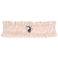 Kousenband Grote Maat - Ivoor Met Kant En Strass Hartje
