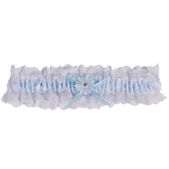 Kousenband Grote Maat - Blauw Kant Met Bloemtje En Strass