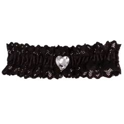 Kousenband Grote Maat - Zwart Met Kant En Strass Hartje