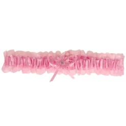 Kousenband Grote Maat - Roze Met Roze Bloemetje En Strass