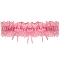 Roze Kousenband Grote Maat - Met Kant En 3 Roze Roosjes