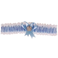 Kousenband Grote Maat - Blauw Met Strikje En Strass Bloemetje