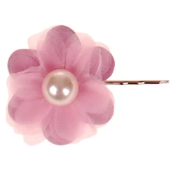 Schuifspeldje Oudroze Bloem Met Organza En Parel (14mm) - 4cm