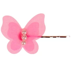 Schuifspeldje Lief Vlindertje Donkerroze Organza En Pareltjes - 4x3,5cm