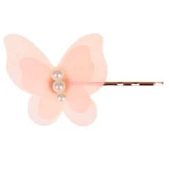 Schuifspeldje Lief Vlindertje Lichtroze Organza En Pareltjes - 4x3,5cm
