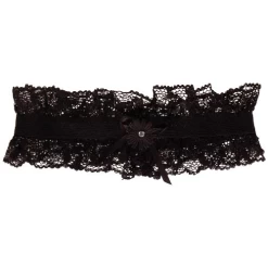 Kanten Zwarte Kousenband XXL - Met Bloemetje En Strass Steentje