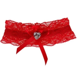 Kanten Rode Kousenband XXL - Met Strikje En Strass Hartje