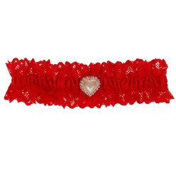 Grote Maat Rode Kousenband Met Kant - Pareltje Hartvorm 2cm Met Strass