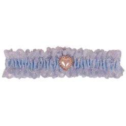 Grote Maat Blauwe Kousenband Bruid Met Kant - Pareltje Hartvorm 2cm Met Strass