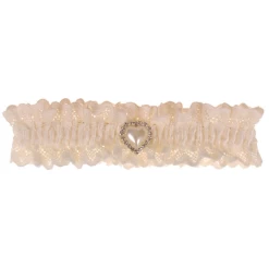 Grote Maat Ivoorkleurige Kousenband Bruid Met Kant - Pareltje Hartvorm 2cm Met Strass