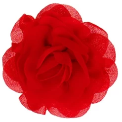 Haarklemmetje Met Rode Bloem Van Chiffonstof - 8cm