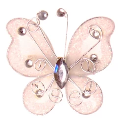 Haarklemmetje Ivoorkleurige Organza Vlinder Met Steentjes En Glitters - 6x5cm