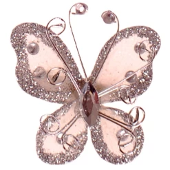 Haarklemmetje Zilverkleurige Organza Vlinder Met Steentjes En Glitters - 6x5cm
