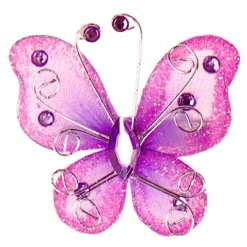 Haarklemmetje Lila-Paarse Organza Vlinder Met Steentjes En Glitters - 6x5cm