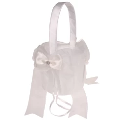 Bloemenmandje Wit Met Organza Strik, Pareltjes En Strass