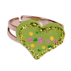 Ringetje Hartje Groen Met Glitters - Verstelbaar - Zilverkleurig