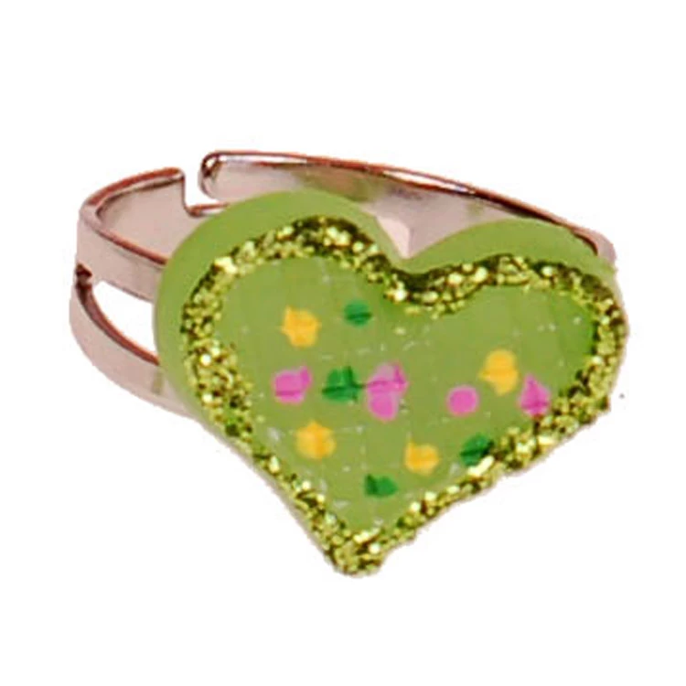 Ringetje Hartje Groen Met Glitters - Verstelbaar - Zilverkleurig