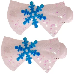 Haarclipjes Met Wit Organza Strikje Met Sneeuwvlokje Blauw - 5 Cm