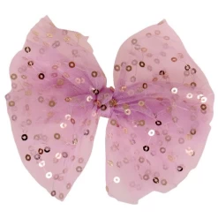 Haarclip Met Organza Strik Met Zilveren Pailetten Lila - 14 Cm