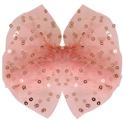 Haarclip Met Organza Strik Met Zilveren Pailetten Lichtroze - 14 Cm