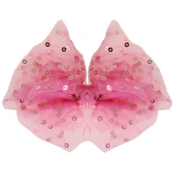 Haarclip Met Organza Strik Met Zilveren Pailetten Donkerroze 14 Cm