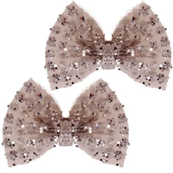 Haarclipjes Met Organza Strikje Met Glitters Zilver - 7 Cm