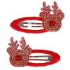 Kerst Haarclipjes - Set - Glittersteentjes Rudolf Rendier Hoofdje En Rode Neus - 5,5cm