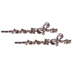 Schuifspeldjes Zilverkleurig Met Donkere Strass