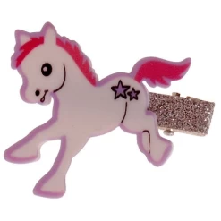 Haarclipje Met Glitters Pony Wit - 6 Cm