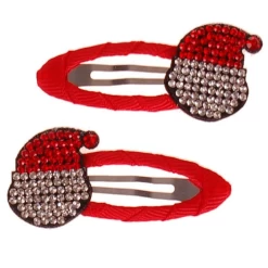 Kerst Haarclipjes - Set - Kerstman Met Rood Kerstmutsje - 5,5cm