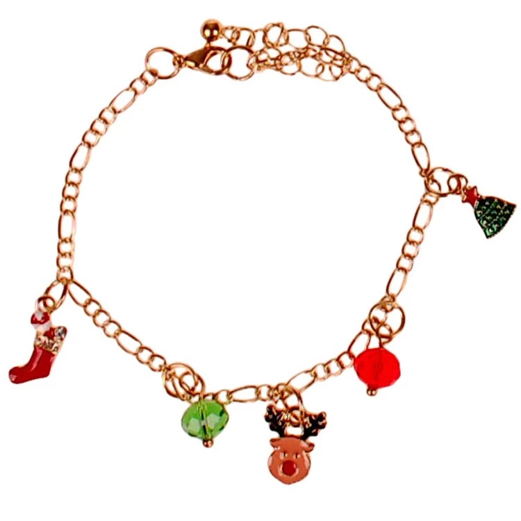 Kerst Armband Goudkleurig Met Bedeltjes En Steentjes - Sok/Rendier Rudolf/Kerstbel