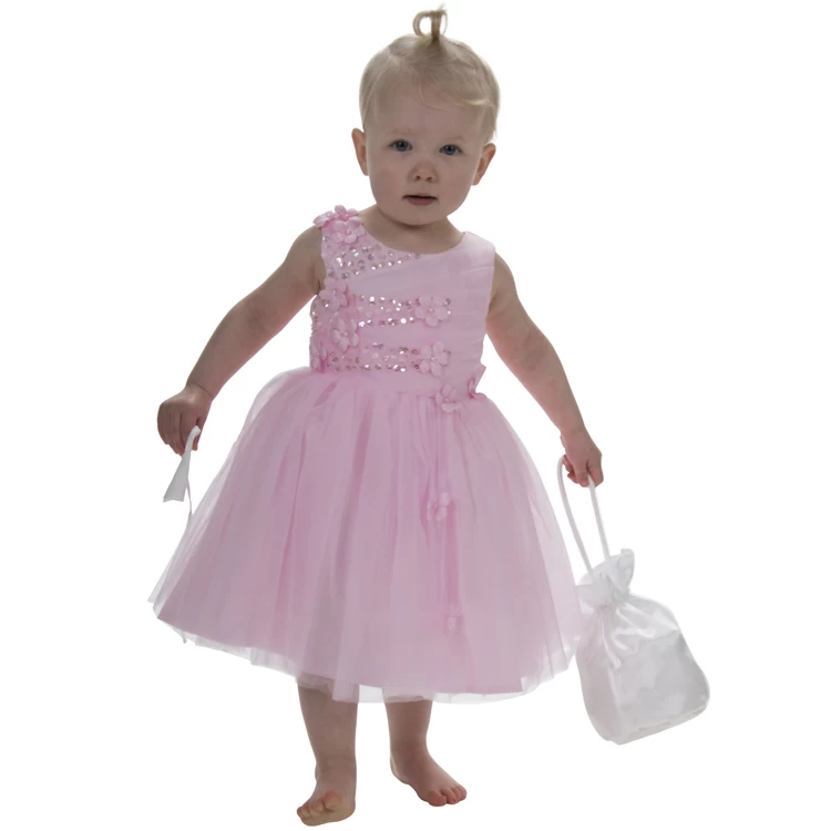 Meisjesjurk Roze Met Organza En Bloemetjes - Afbeelding 3