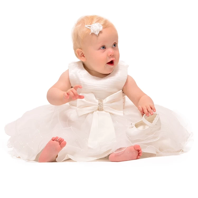 Bruidsmeisjesjurk Ivoor Met Strik En Tule - Afbeelding 3