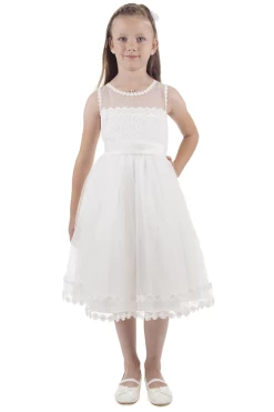 Meisjesjurk Ivoor Met Organza