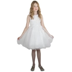 Meisjesjurk Ivoor Met Geborduurd Organza, Kraaltjes En Bloemetjes