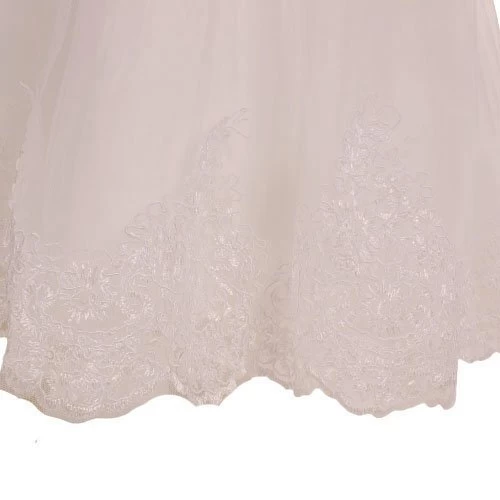 Ivoren Meisjesjurk Met Geborduurde Bloemenrand Aan De Onderrand En Een Rij Kraaltjes Aan Lijfje - Afbeelding 4