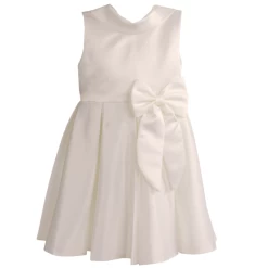 Bruidsmeisjesjurk Ivoor Gladde Stof Met Strik En Ronde Kraag